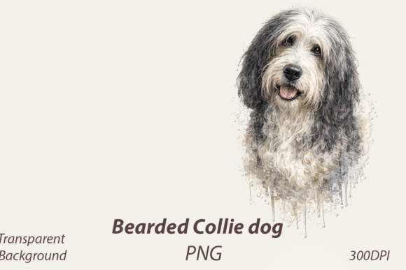 Download Watercolour Bearded Collie Png - Collie Collection