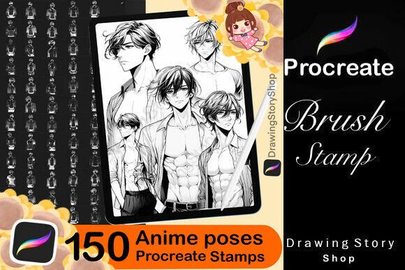 Download 150 Procreate Manga Anime Man Stamps - Procreate man Collection