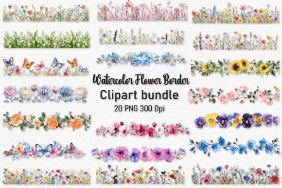 Download Watercolor Flower Borders Clipart Bundle - Borders Collection